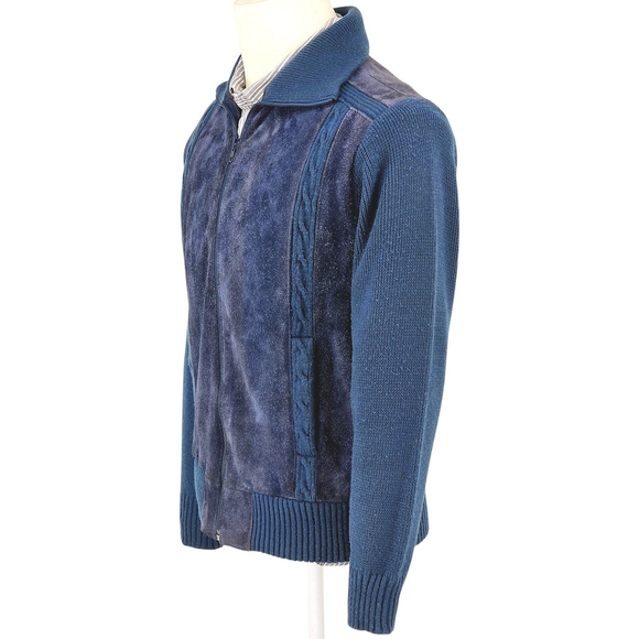 Vintage Royal Knight Leather Knit Jacket Mens Medium Blue Suede Zip - Picture 2 of 13